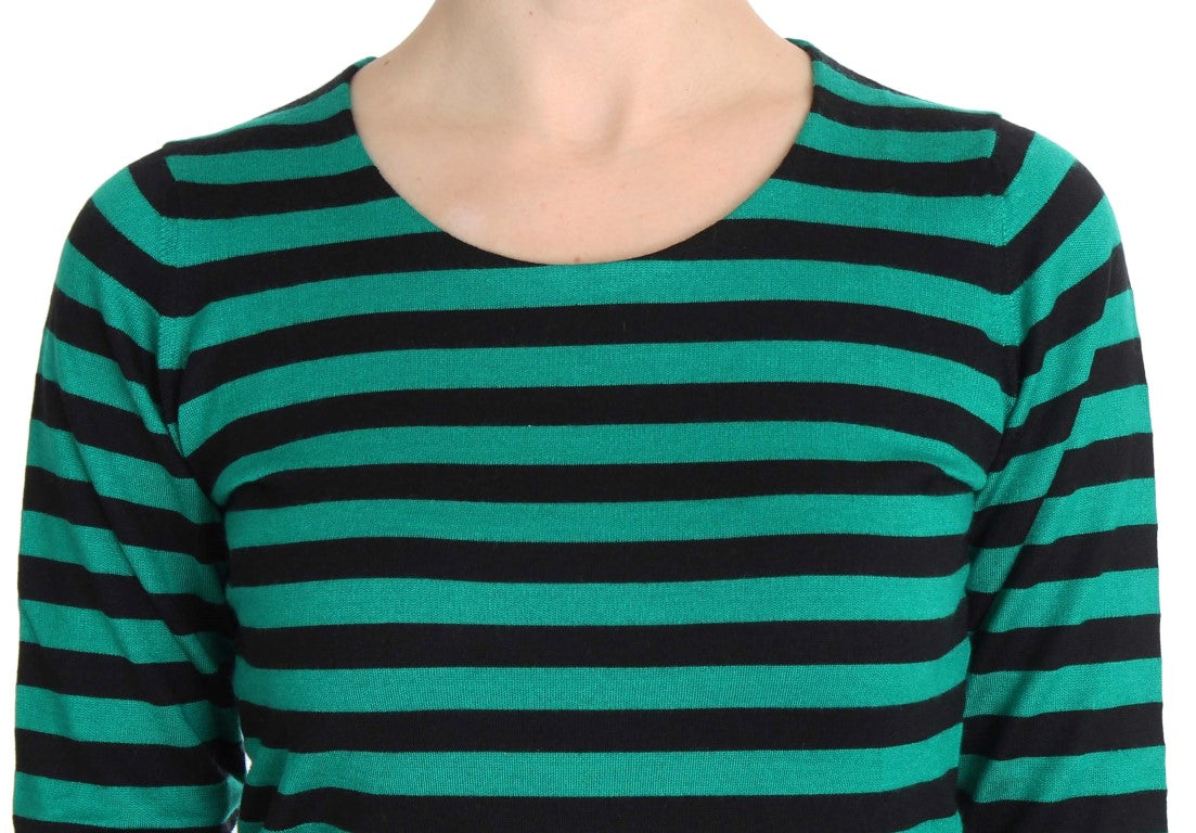 Pull en soie et cachemire vert et noir Dolce & Gabbana, doux et élégant, avec détails sophistiqués.