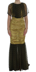 Robe longue Dolce & Gabbana en dentelle florale jaune et noire avec ricamo, élégante et raffinée.