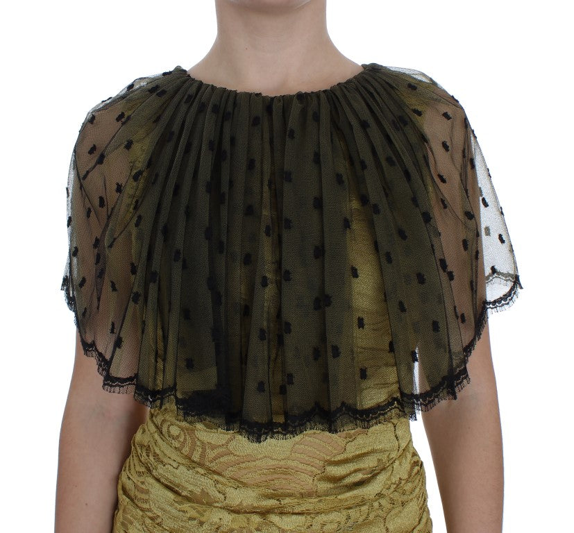 Robe longue Dolce & Gabbana en dentelle florale jaune et noire avec ricamo, élégante et sophistiquée.