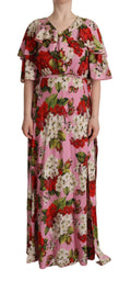 Dolce & Gabbana Pink Floral Silk Stretch Gown Maxikleid