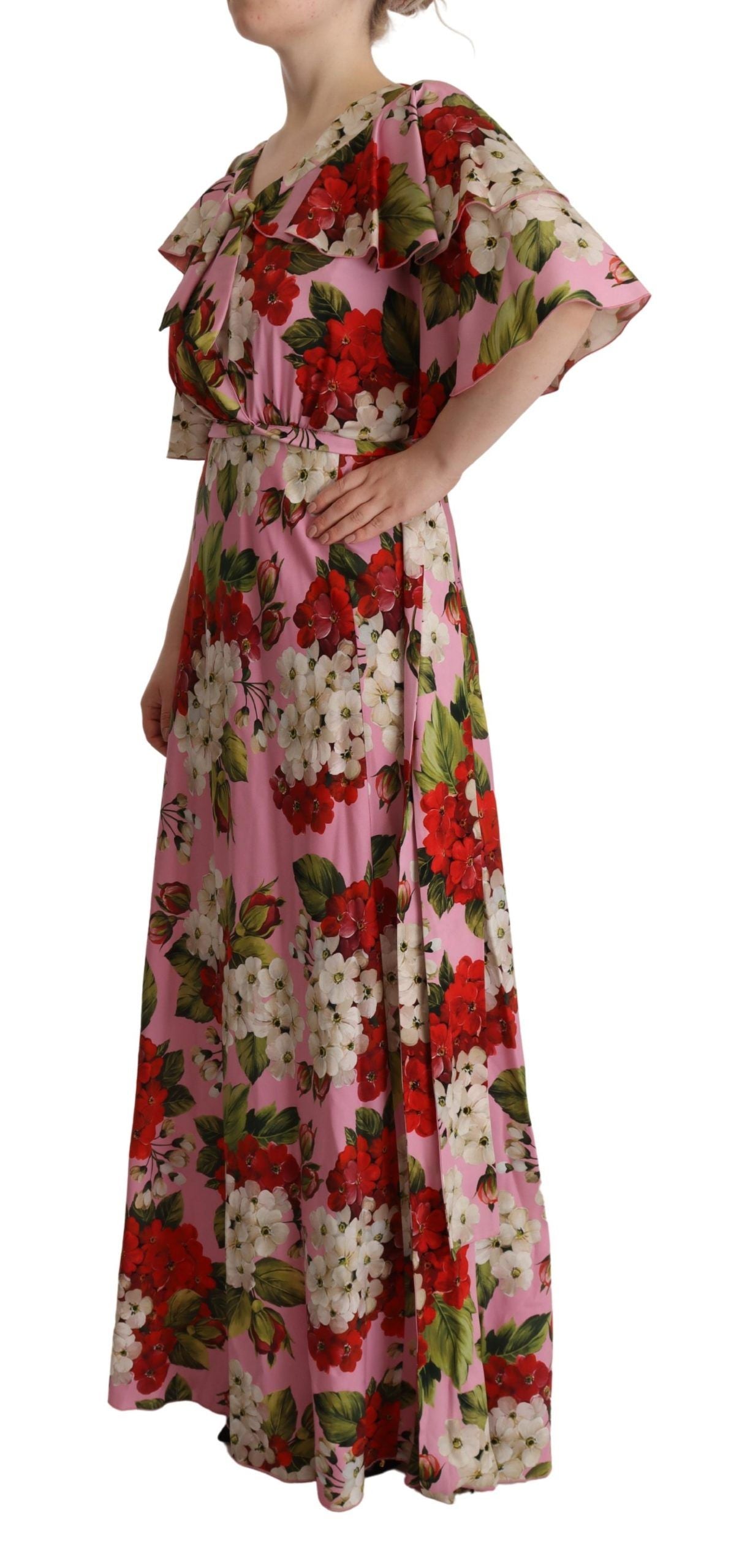 Dolce & Gabbana Pink Floral Silk Stretch Gown Maxikleid