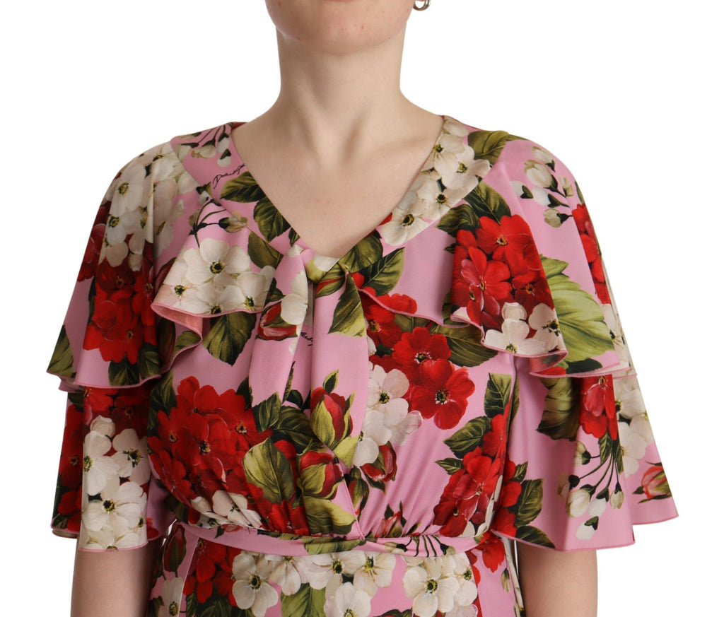 Dolce & Gabbana Pink Floral Silk Stretch Gown Maxikleid