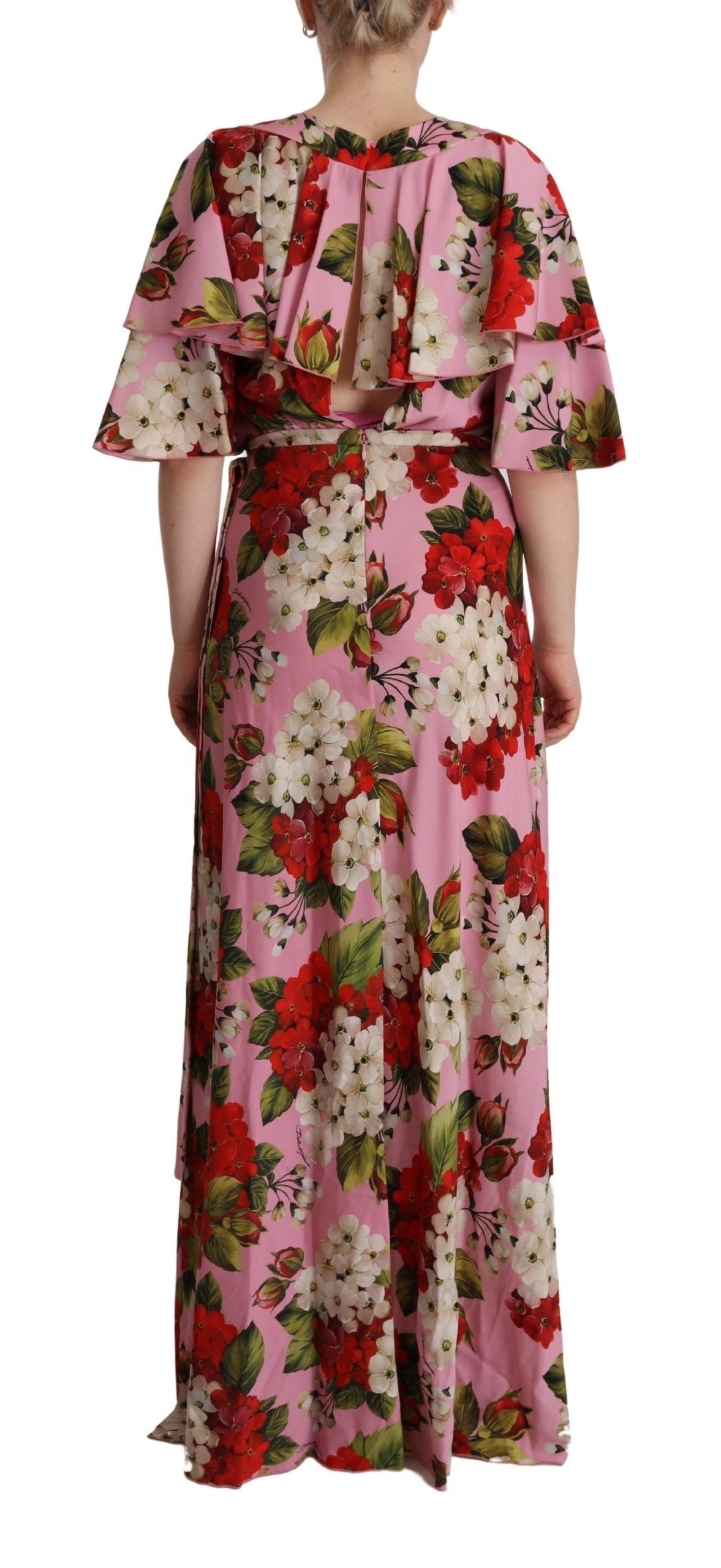 Dolce & Gabbana Pink Floral Silk Stretch Gown Maxikleid