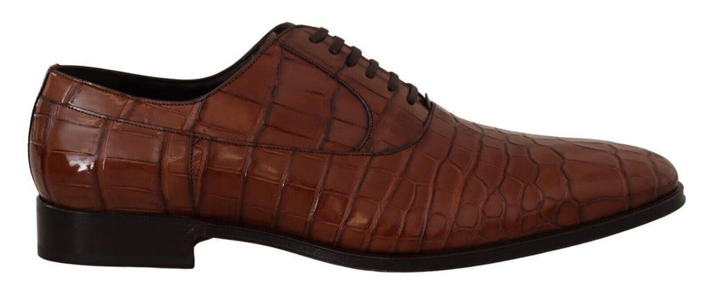Dolce & Gabbana Braune Krokodilleder Herren Derby-Schuhe