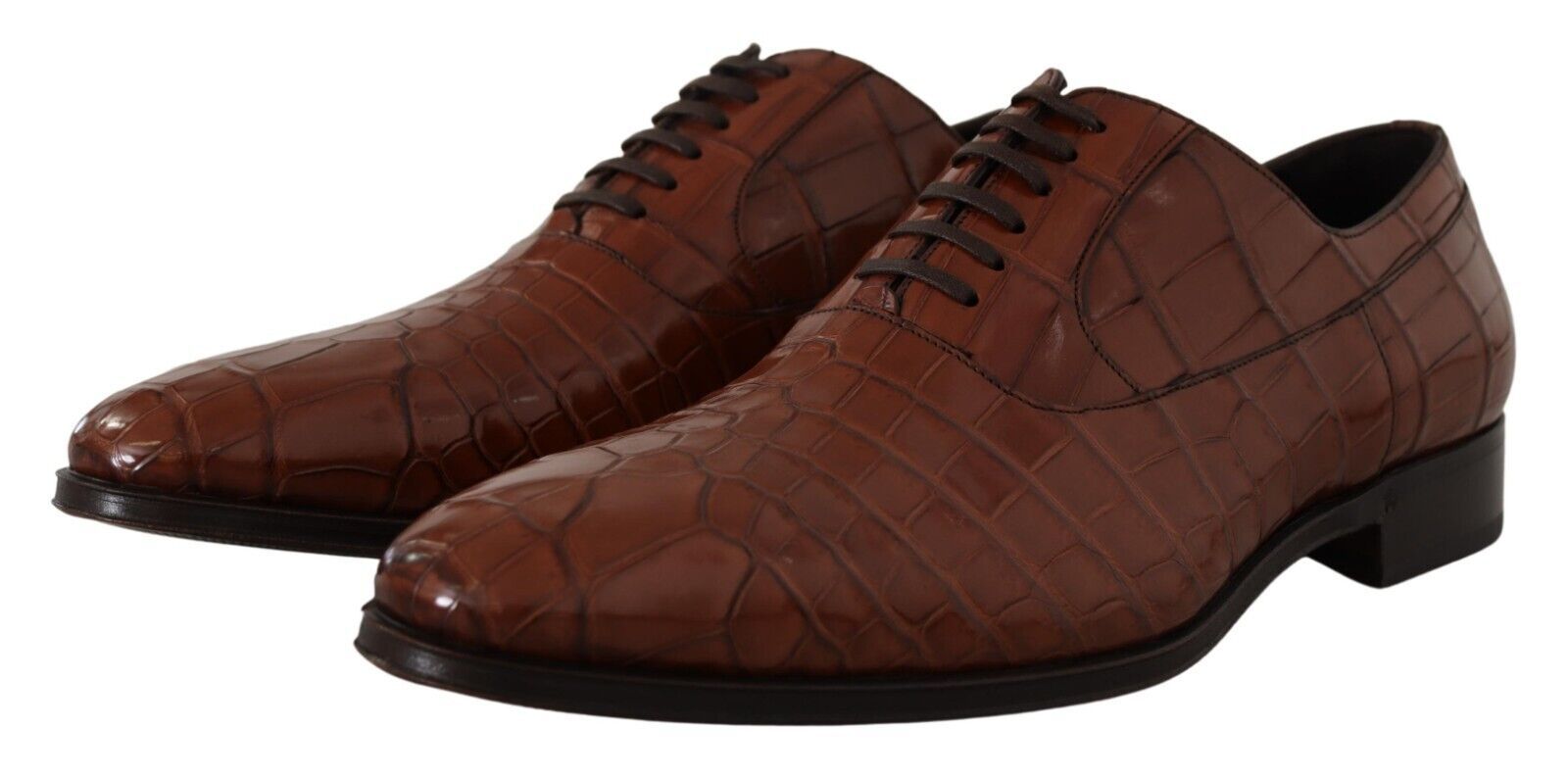 Dolce & Gabbana Braune Krokodilleder Herren Derby-Schuhe