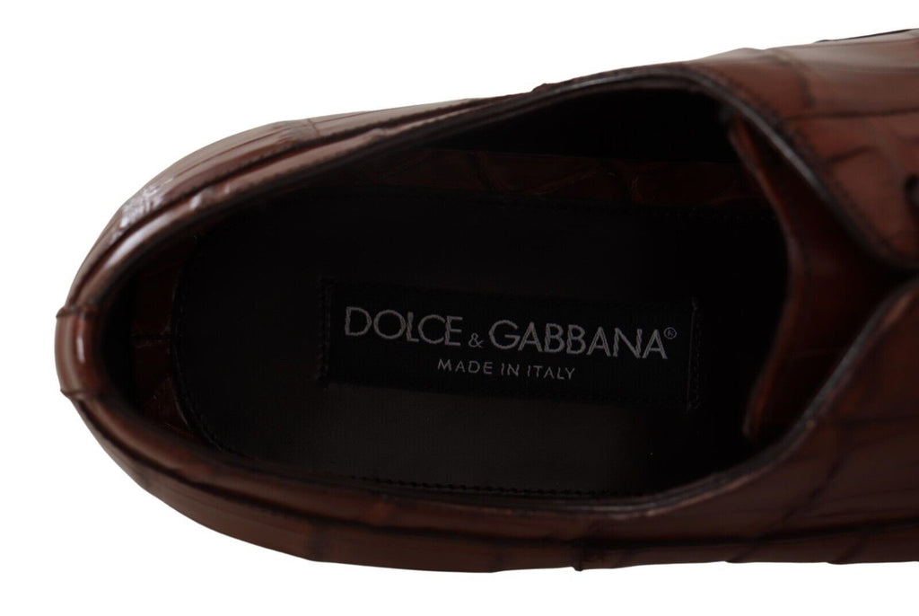 Dolce & Gabbana Braune Krokodilleder Herren Derby-Schuhe