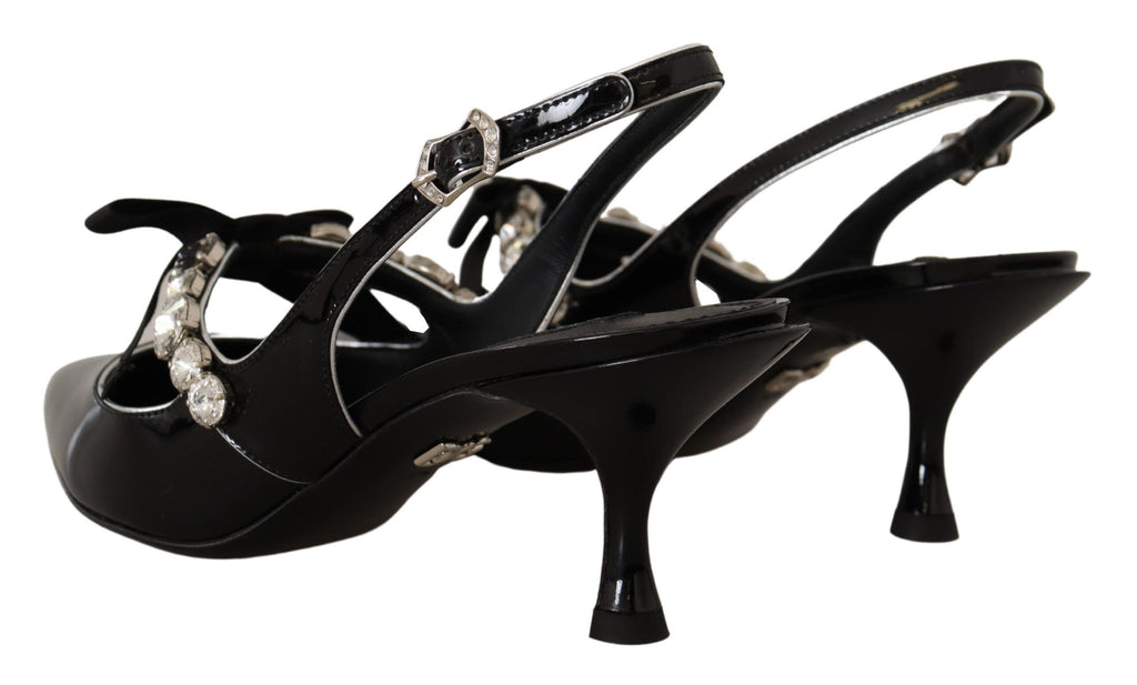 Dolce & Gabbana Schwarze Lackleder-Slingpumps mit Kristallen