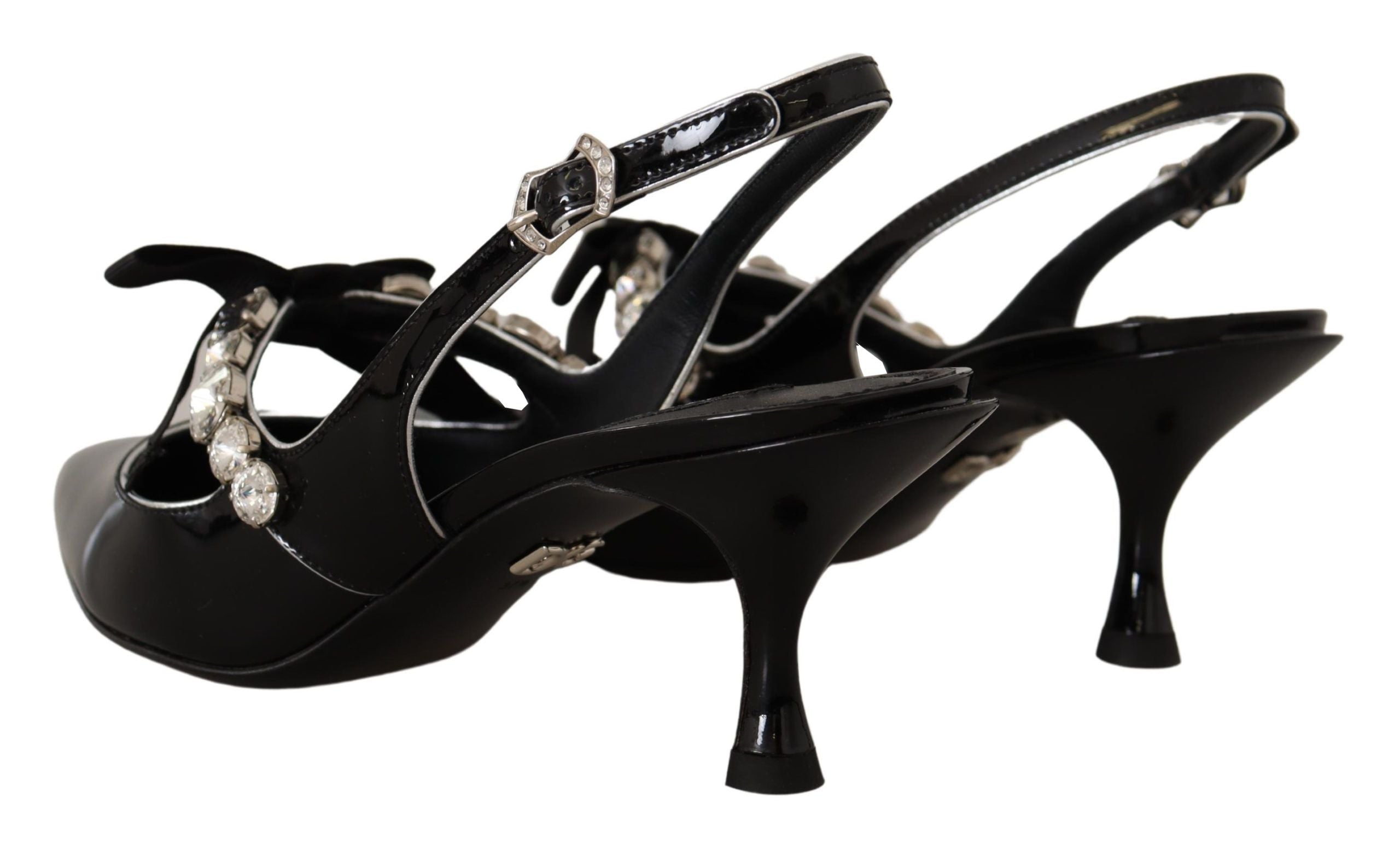 Dolce & Gabbana Schwarze Lackleder-Slingpumps mit Kristallen