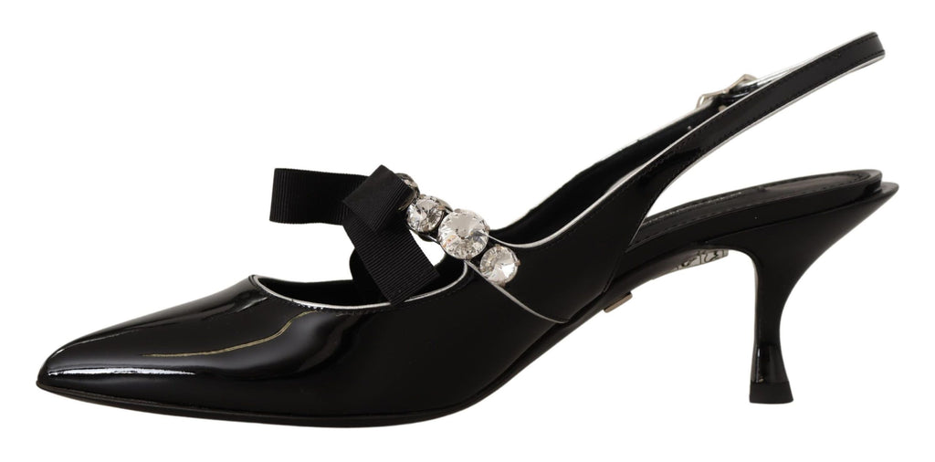 Dolce & Gabbana Schwarze Lackleder-Slingpumps mit Kristallen