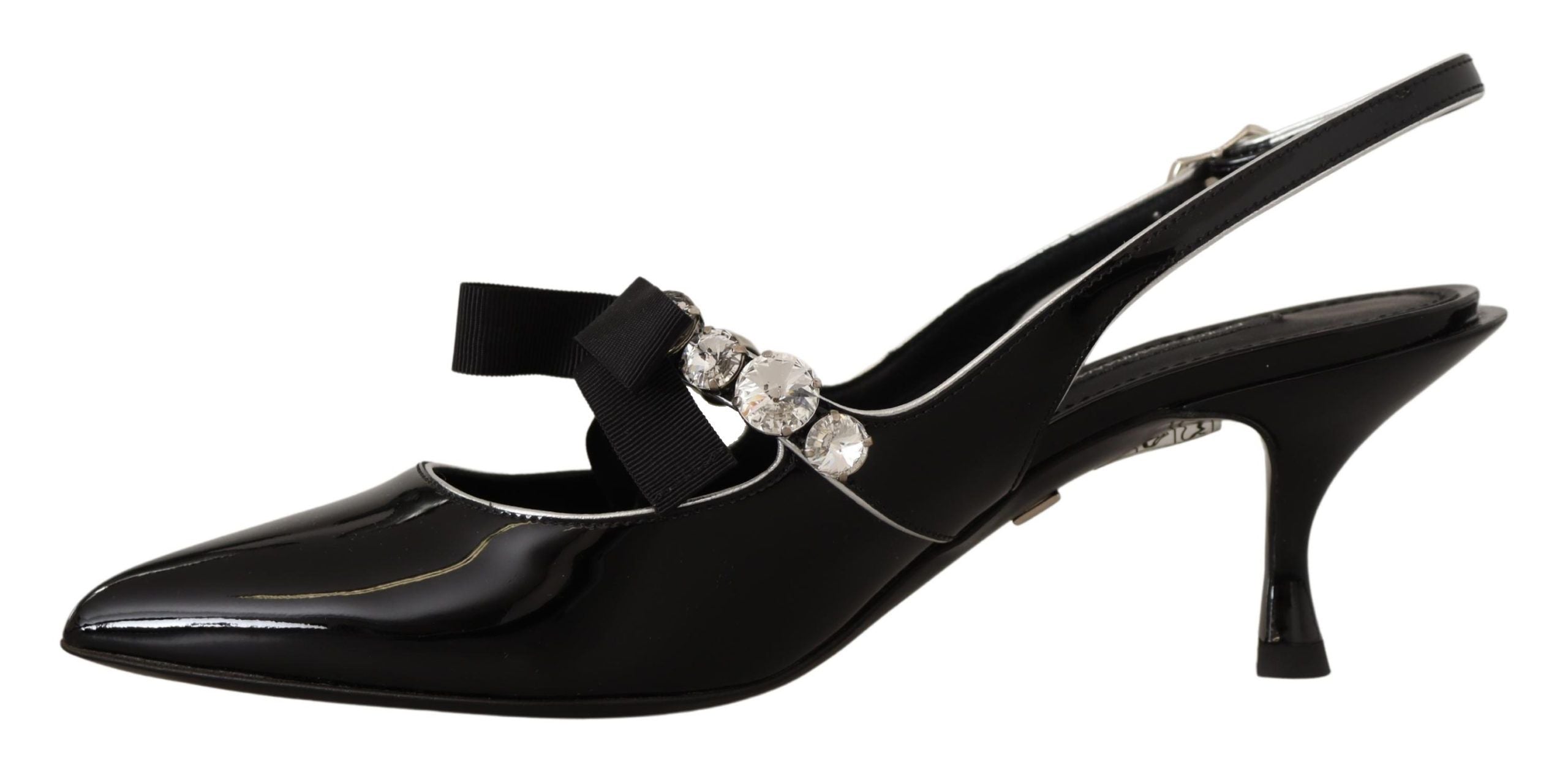 Dolce & Gabbana Schwarze Lackleder-Slingpumps mit Kristallen