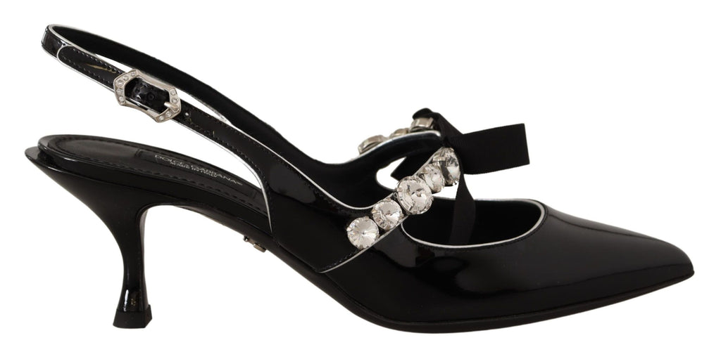 Dolce & Gabbana Schwarze Lackleder-Slingpumps mit Kristallen