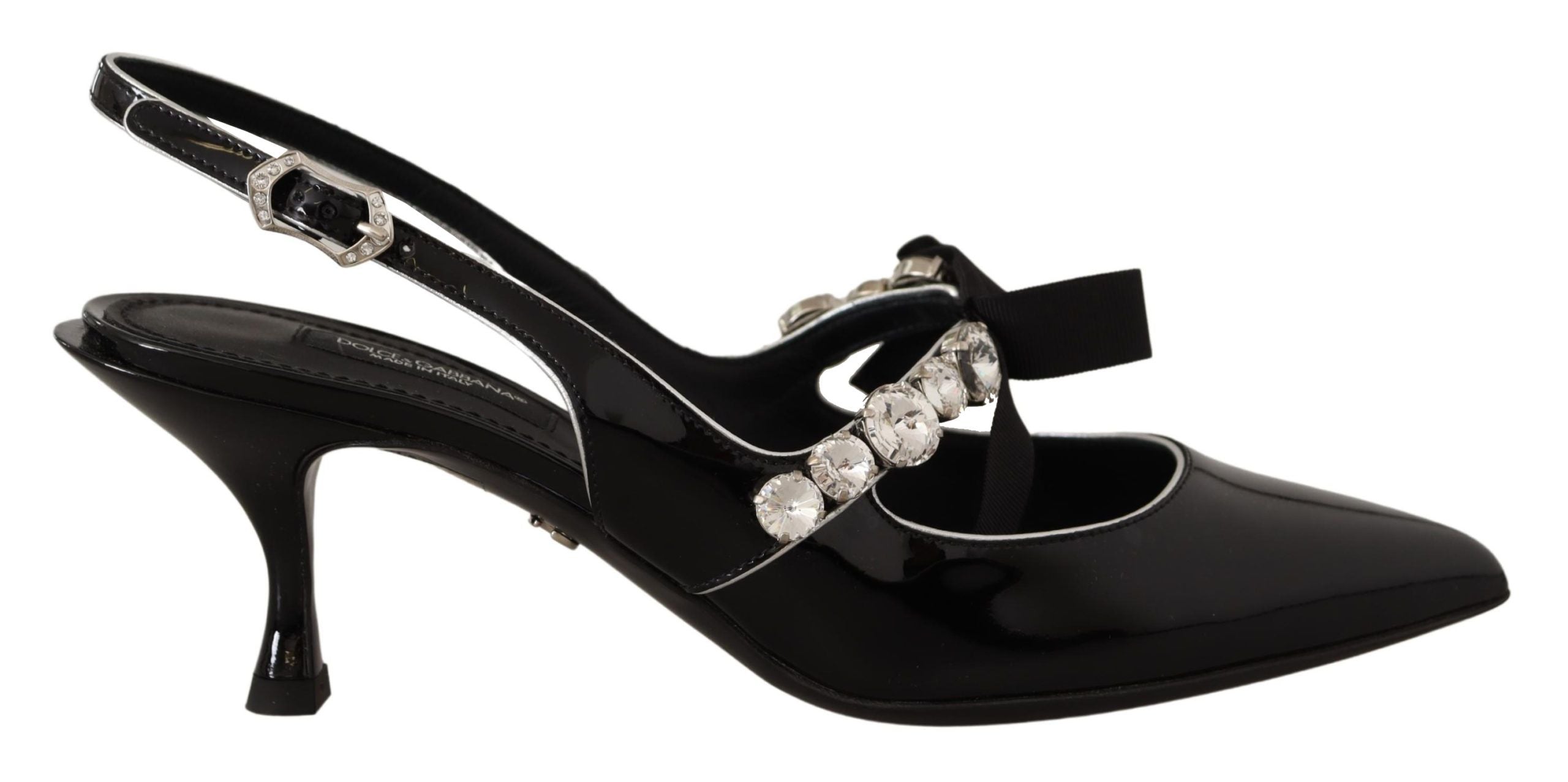 Dolce & Gabbana Schwarze Lackleder-Slingpumps mit Kristallen