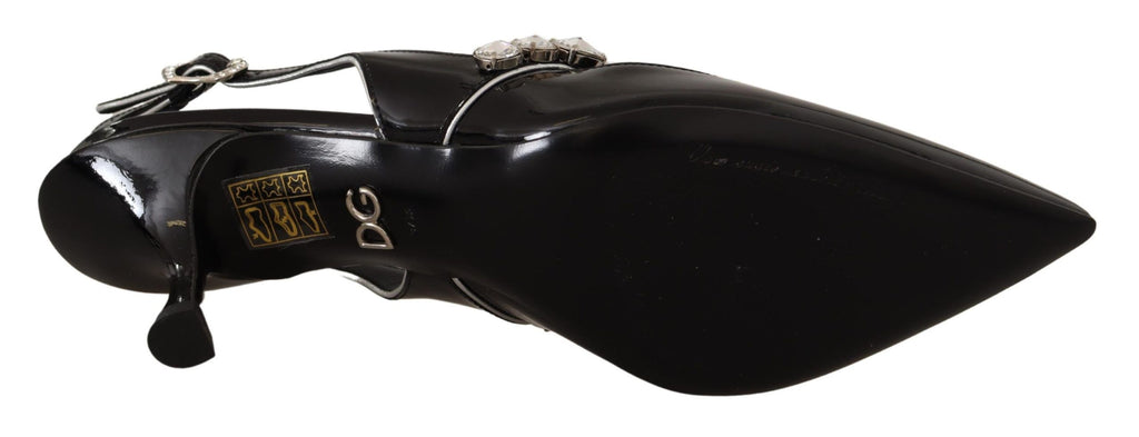 Dolce & Gabbana Schwarze Lackleder-Slingpumps mit Kristallen