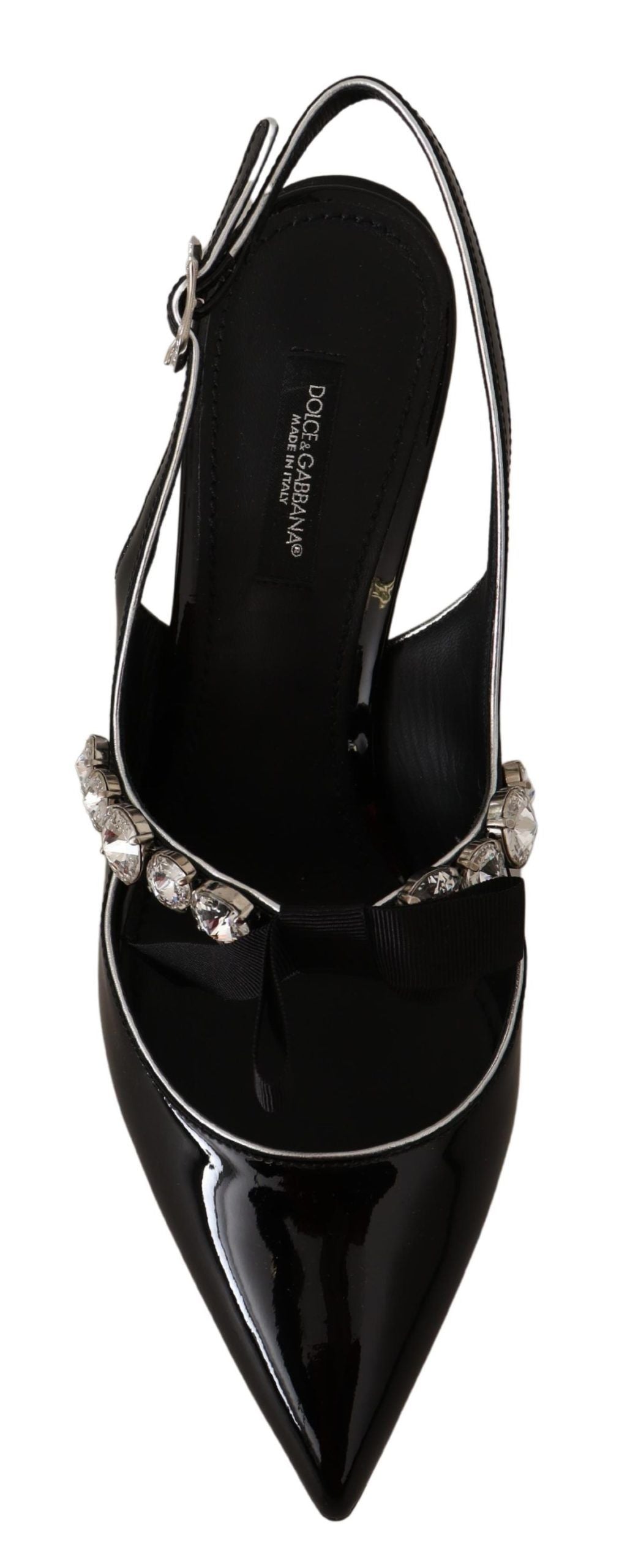 Dolce & Gabbana Schwarze Lackleder-Slingpumps mit Kristallen