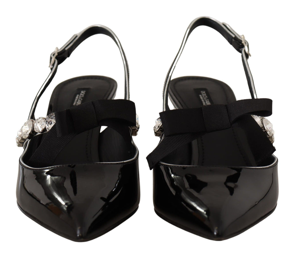 Dolce & Gabbana Schwarze Lackleder-Slingpumps mit Kristallen