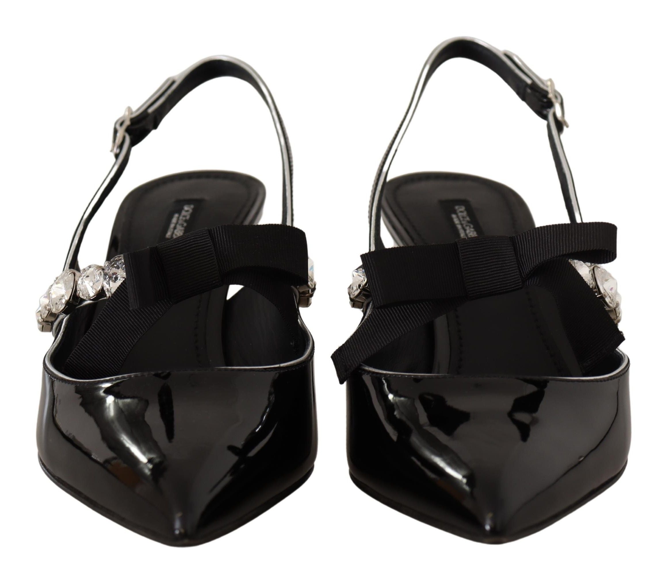 Dolce & Gabbana Schwarze Lackleder-Slingpumps mit Kristallen