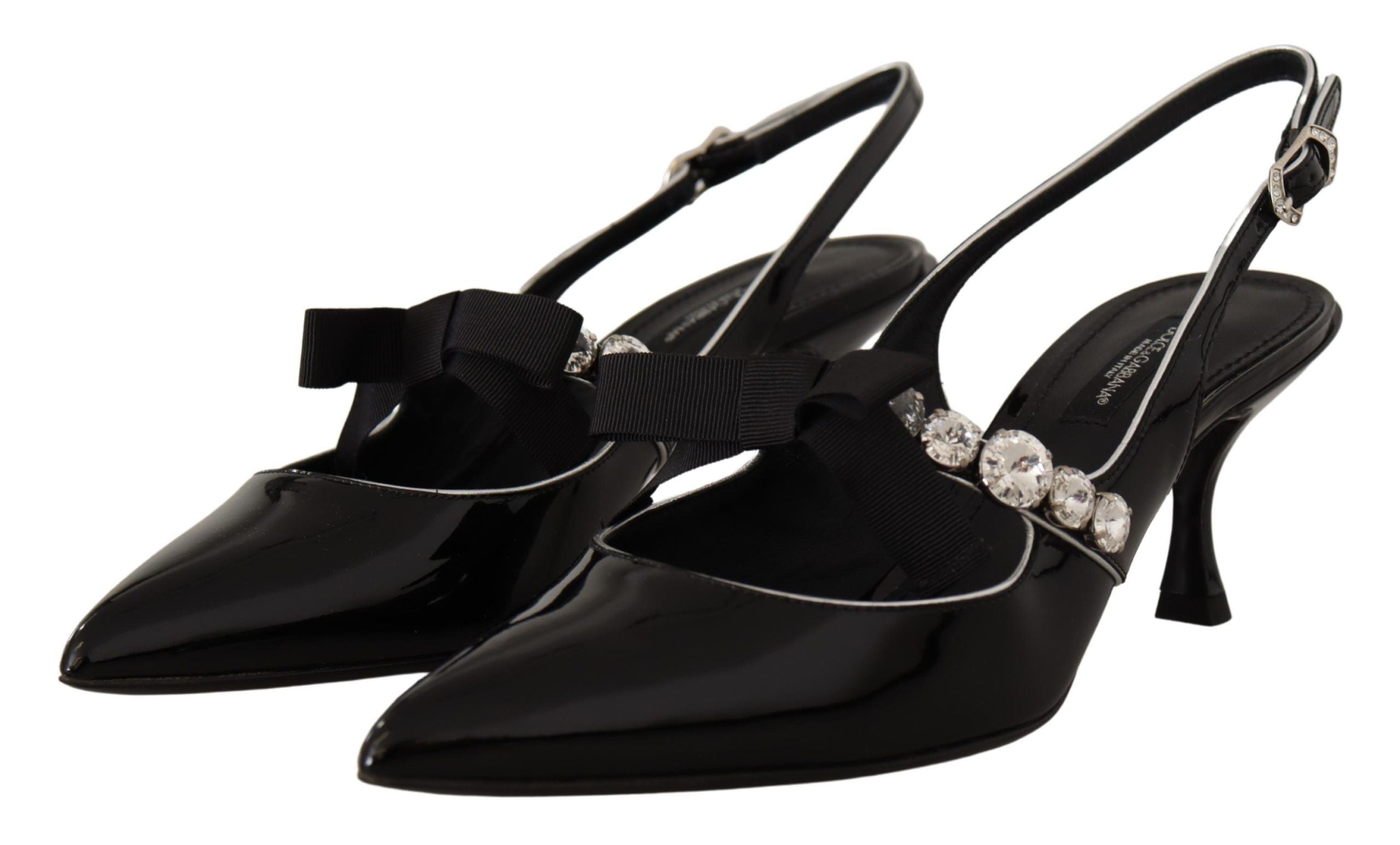 Dolce & Gabbana Schwarze Lackleder-Slingpumps mit Kristallen