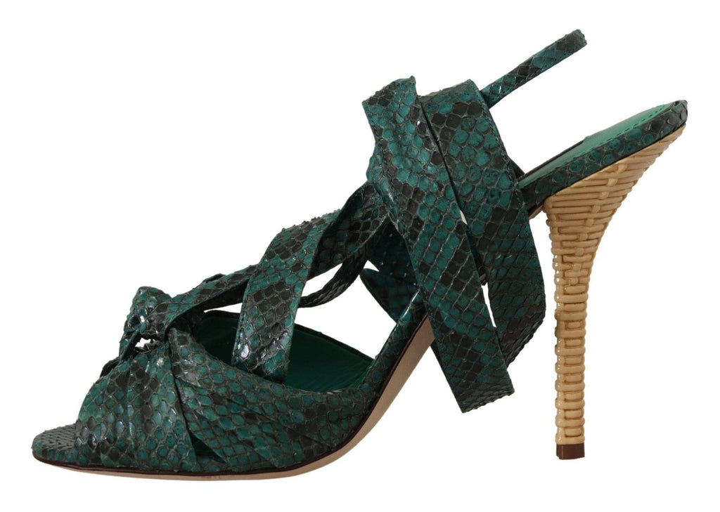 Sandales à talons Dolce & Gabbana en python vert, avec bride élégante et design sophistiqué, parfaites pour une tenue chic.