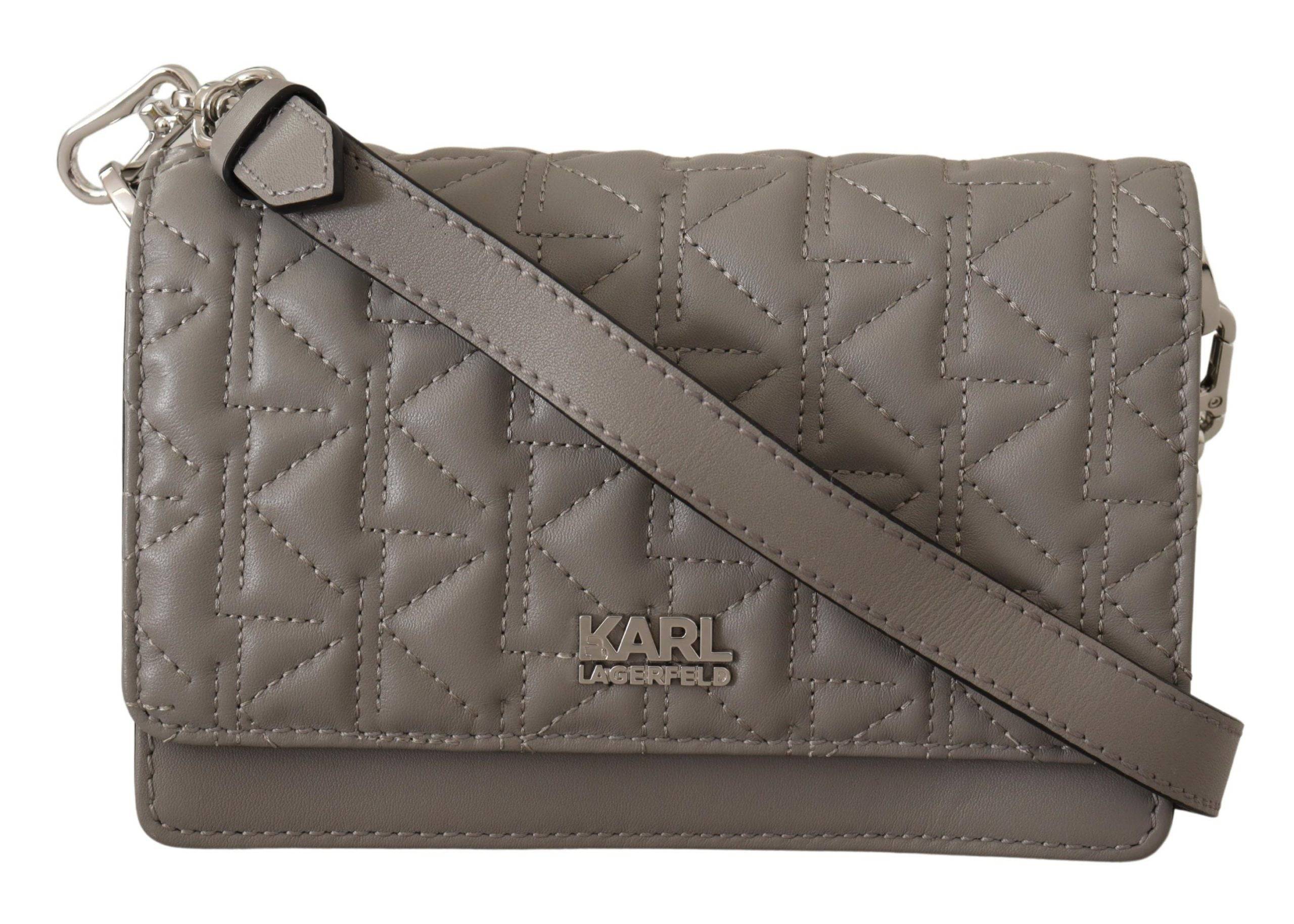 Sac à bandoulière en cuir gris clair de Karl Lagerfeld, élégant et spacieux, avec détails sophistiqués et finition de haute qualité.
