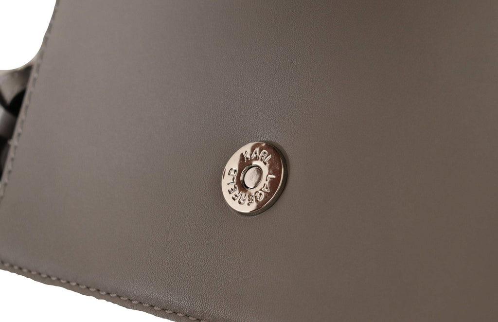 Sac bandoulière en cuir gris clair de Karl Lagerfeld, avec détails élégants et design moderne.