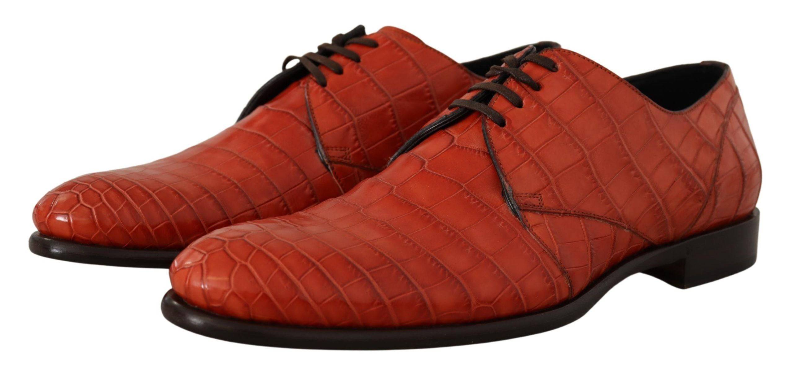 Chaussures Richelieu Derby en cuir exotique orange de Dolce & Gabbana, style élégant et sophistiqué.