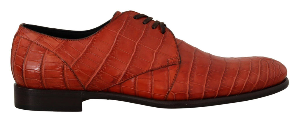 Chaussures derby en cuir exotique orange de Dolce & Gabbana, style élégant et sophistiqué, vues en détail.