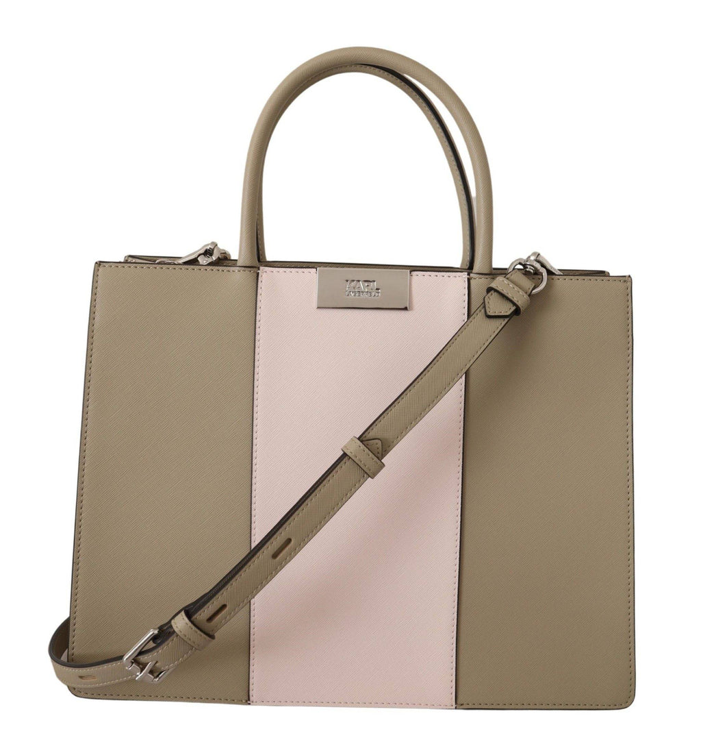 Sac cabas en polyuréthane vert sauge de Karl Lagerfeld, sac à bandoulière élégant avec détails modernes.