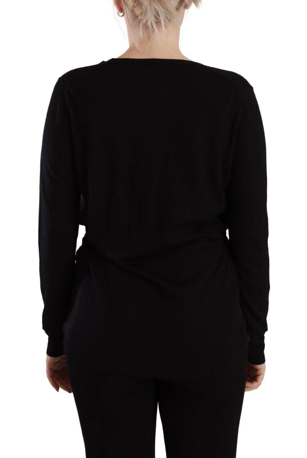 Pull en laine noire à col en V à manches longues de Dolce & Gabbana, vêtement élégant pour femmes.