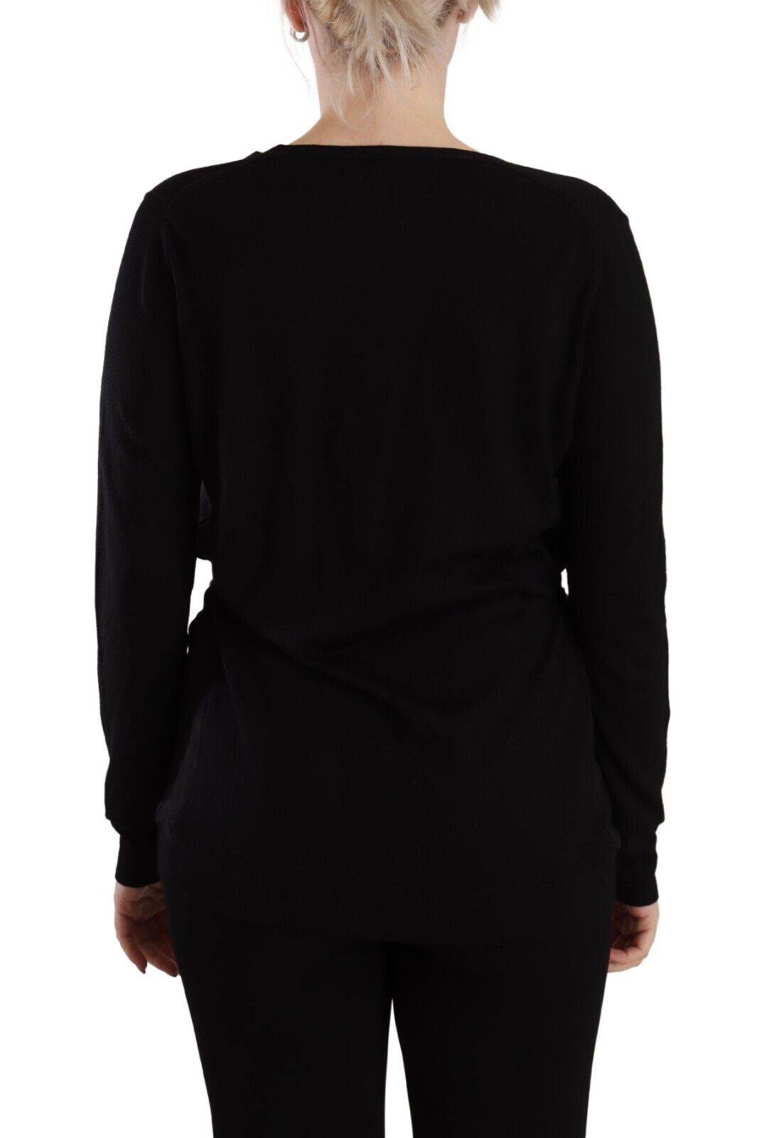 Pull en laine noire à col en V à manches longues de Dolce & Gabbana, vêtement élégant pour femmes.