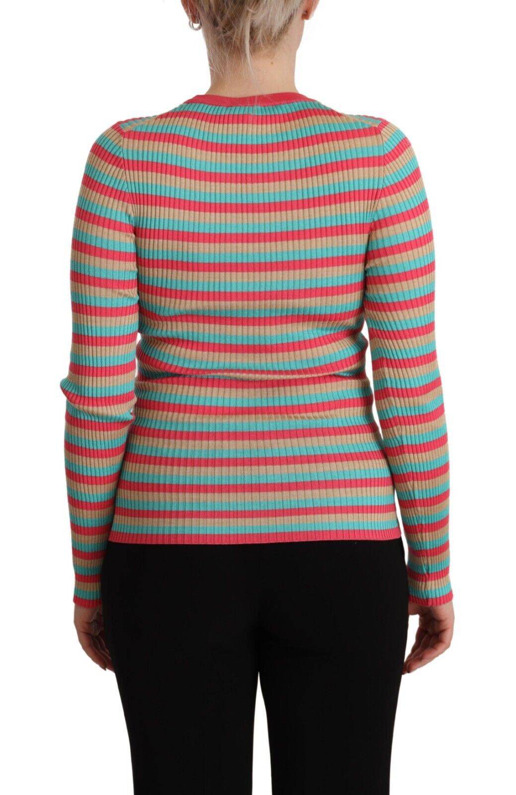 Pull à manches longues Dolce & Gabbana en soie à rayures multicolores, col rond élégant et confortable.