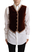 Gilet sans manches en velours bordeaux et coton Dolce & Gabbana, V-neck élégant, vue de face.