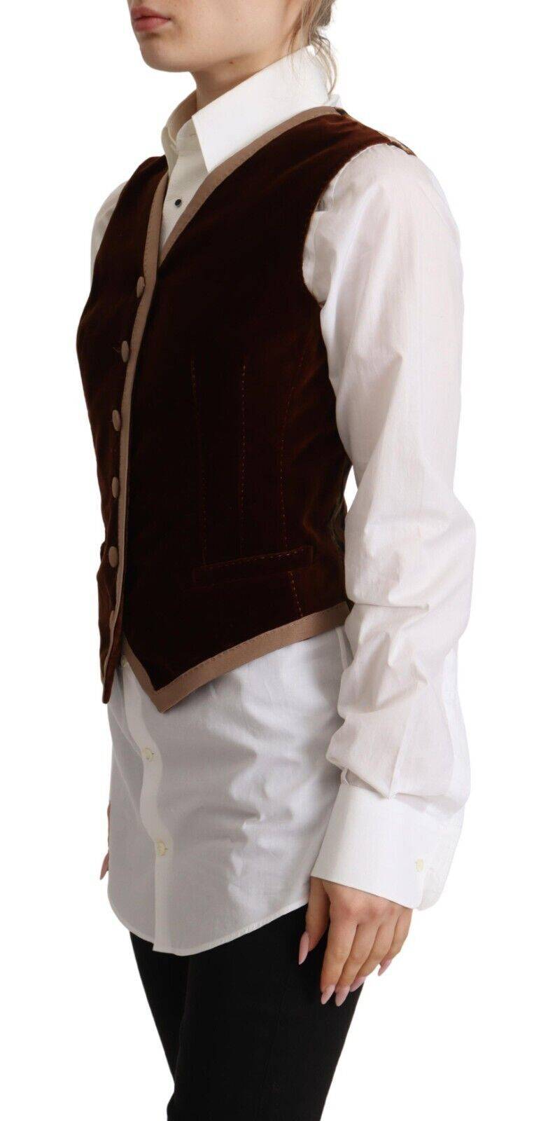 Gilet sans manches en velours bordeaux et coton de Dolce & Gabbana, V-neck, style élégant et sophistiqué.