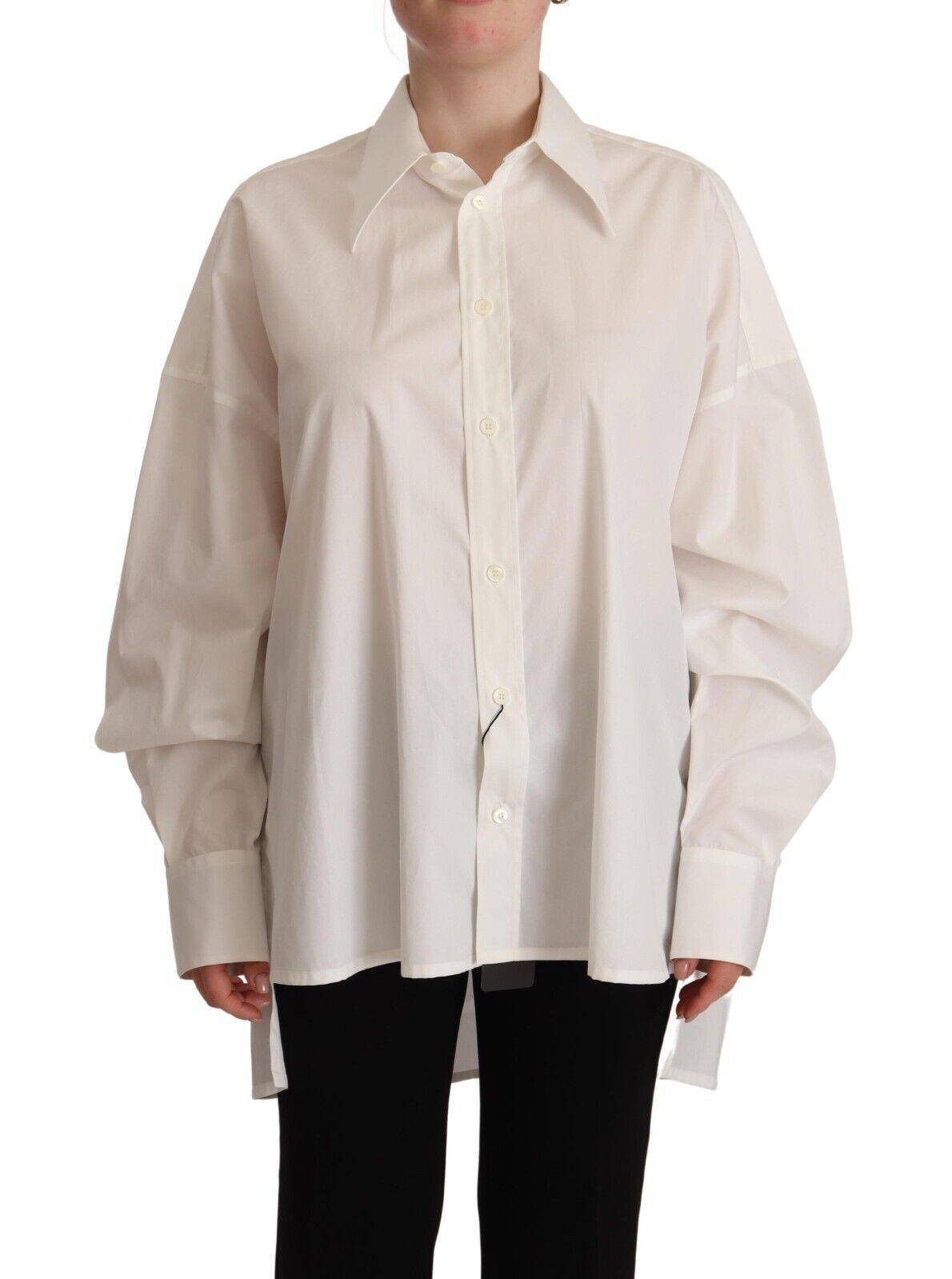 Chemise blanche en coton à manches longues avec col boutonné de Dolce & Gabbana, élégante et classique.