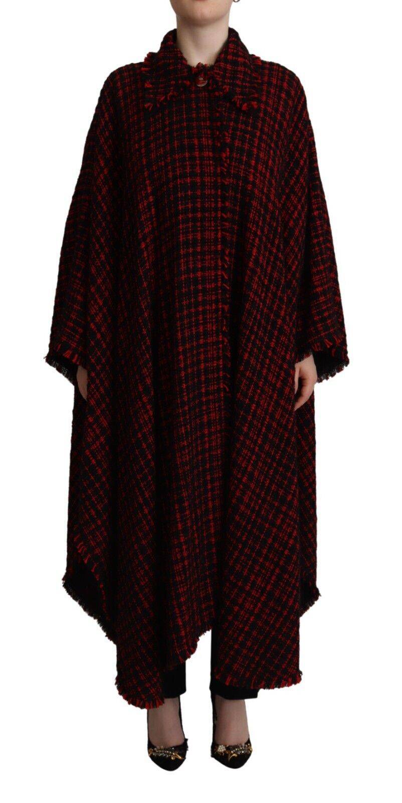 Manteau homme Dolce & Gabbana en coton noir et rouge à carreaux, veste overcoat élégante et décontractée.