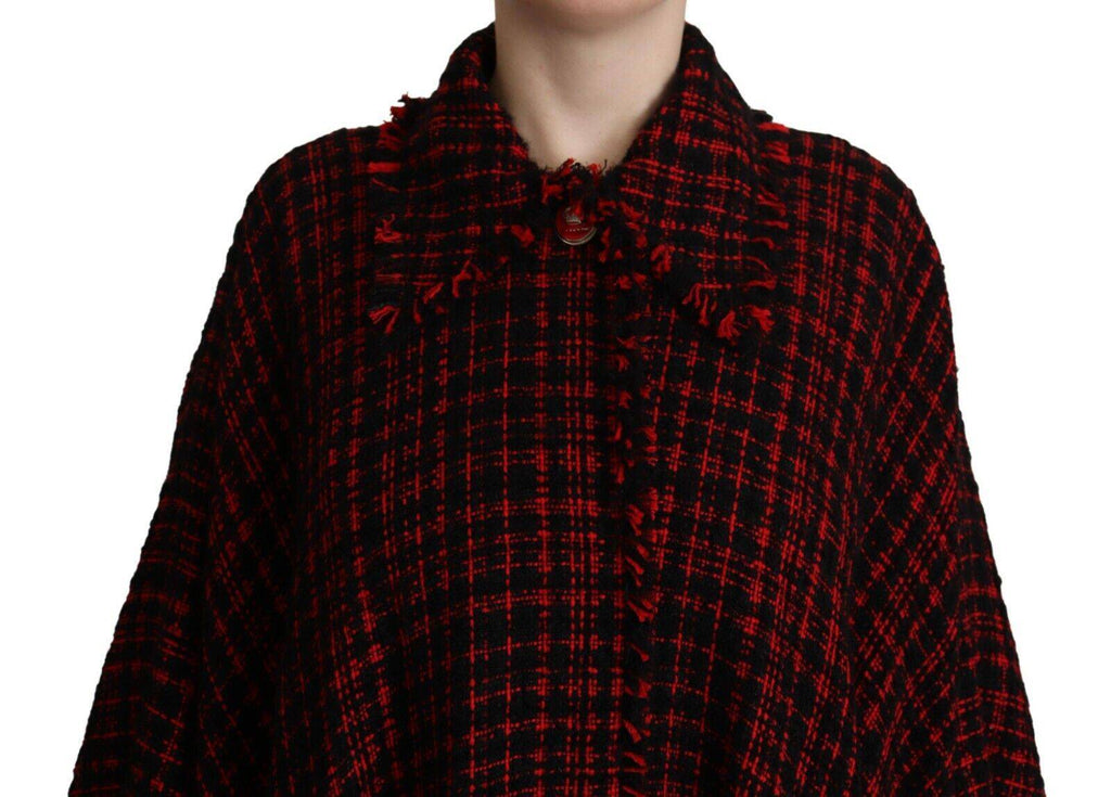 Manteau oversize en coton à carreaux noirs et rouges de Dolce & Gabbana, veste d'hiver élégante et tendance.