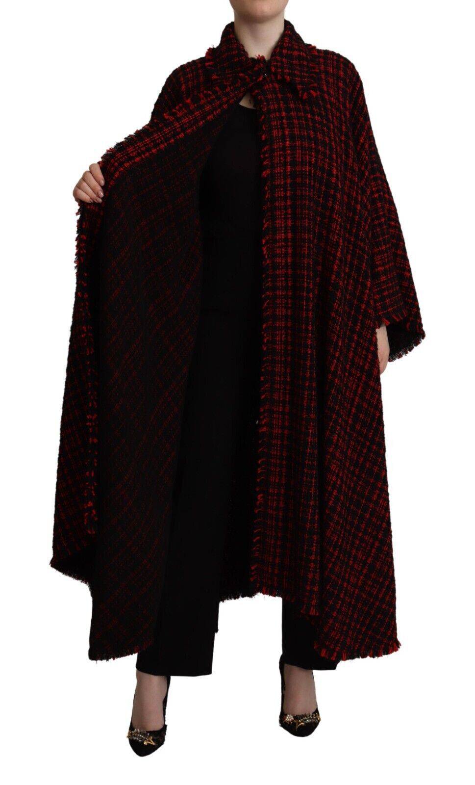 Manteau overshirt noir et rouge en coton à carreaux de Dolce & Gabbana, style élégant et décontracté.