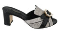 Sandales Dolce & Gabbana en cuir exotique noir et gris avec cristaux, chaussures élégantes et luxueuses.