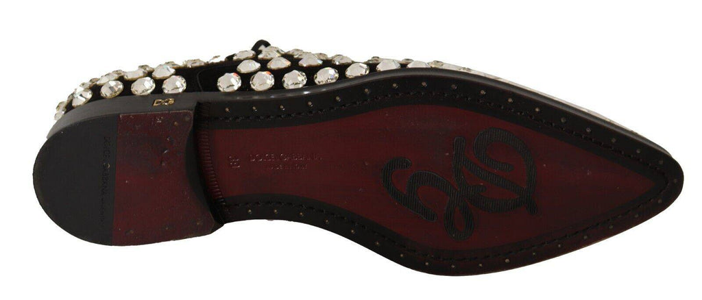 Chaussures formelles en cuir noir avec cristaux, lacets, marque Dolce & Gabbana, pour homme, élégance et style sophistiqué