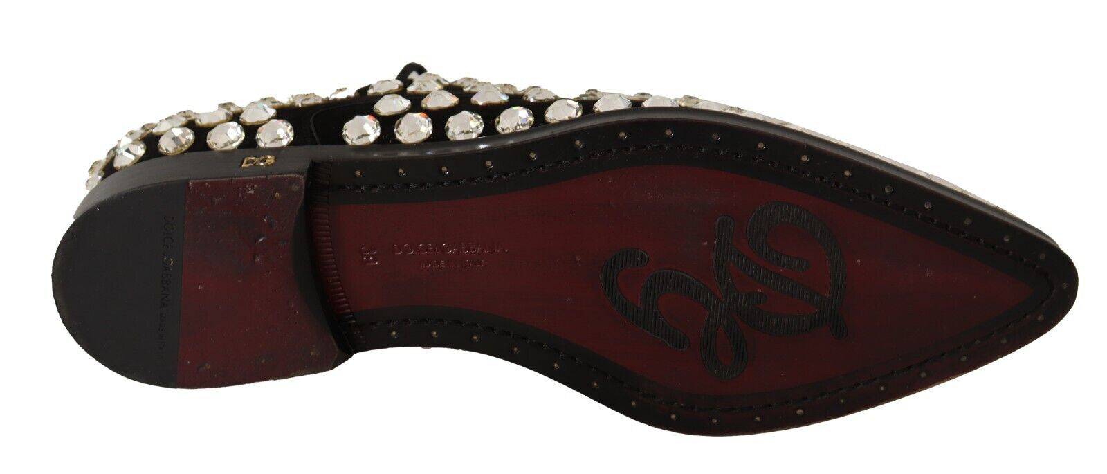 Chaussures formelles en cuir noir avec cristaux, lacets, marque Dolce & Gabbana, pour homme, élégance et style sophistiqué