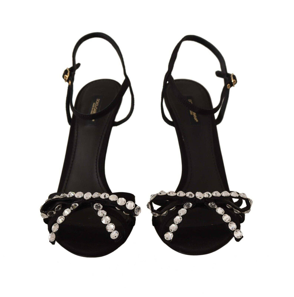Sandales à talons noires Dolce & Gabbana avec cristaux et bride à la cheville, chaussures élégantes pour femmes.