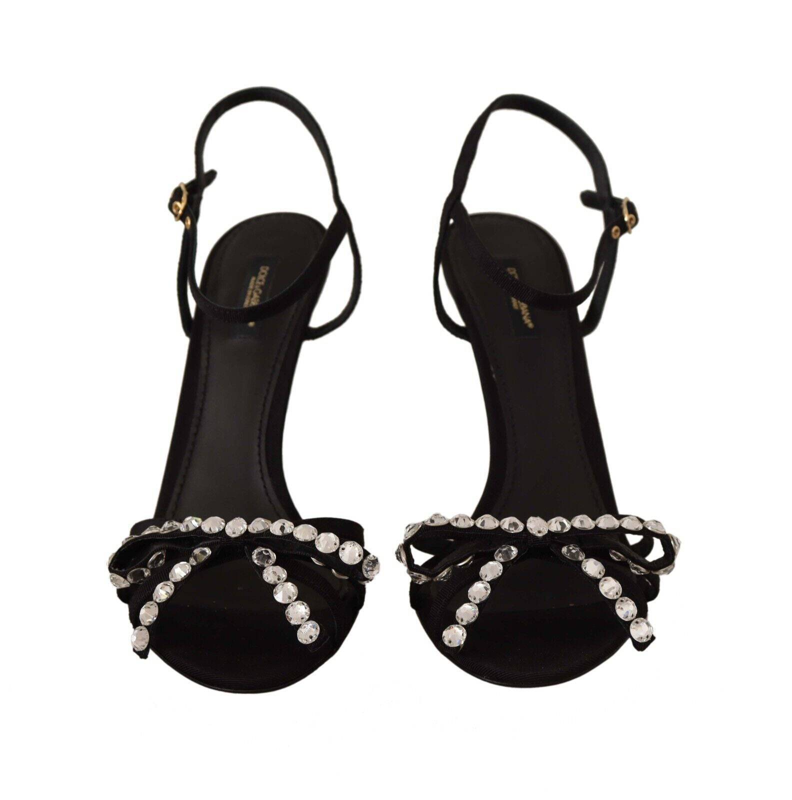 Sandales à talons noires Dolce & Gabbana avec cristaux et bride à la cheville, chaussures élégantes pour femmes.