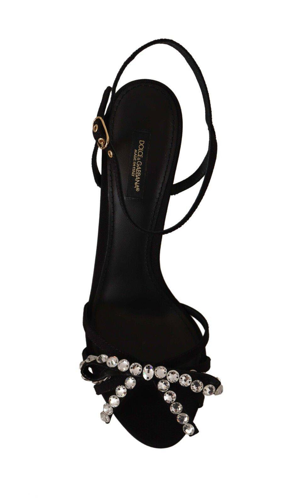 Sandales à talons noires Dolce & Gabbana avec cristaux, bride à la cheville, chaussures élégantes pour femmes.