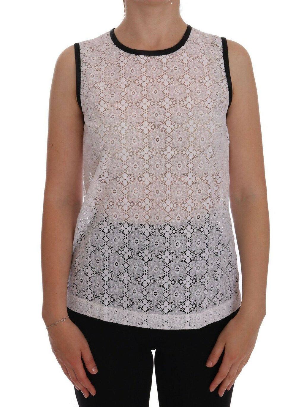 T-shirt en nylon blanc avec broderie florale en dentelle Dolce & Gabbana, style décontracté et élégant.