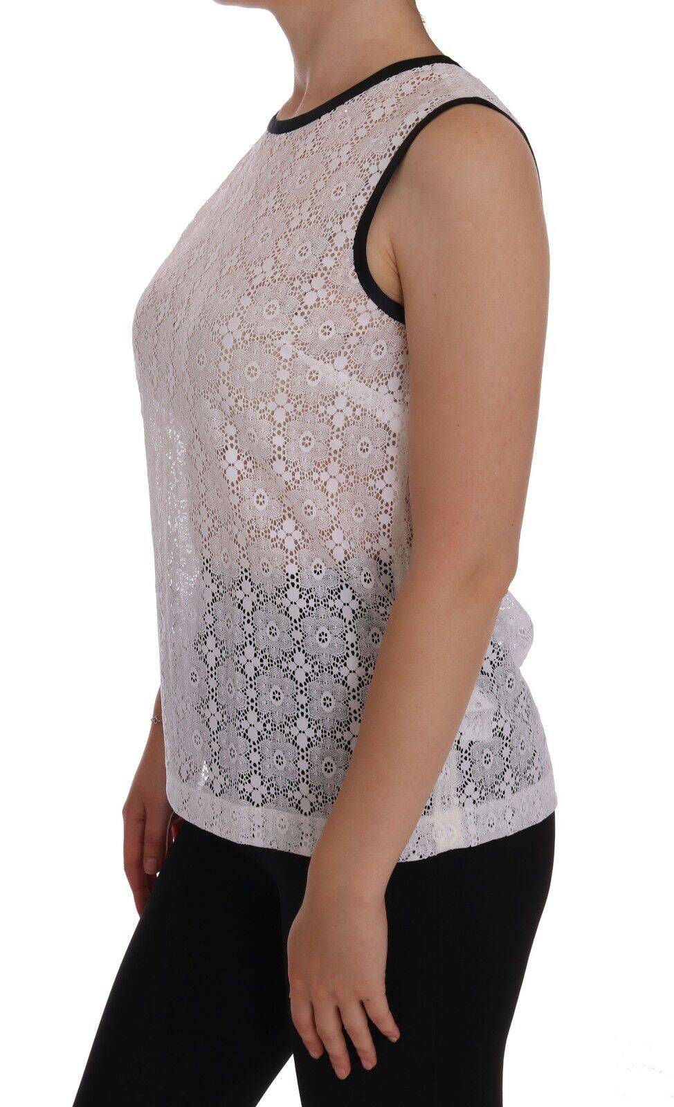 T-shirt en nylon blanc à dentelle florale Dolce & Gabbana, style décontracté avec motifs floraux délicats.