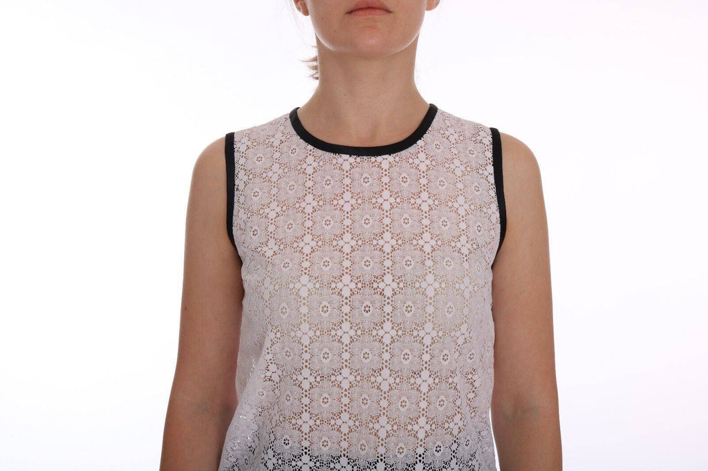 T-shirt blanc en dentelle florale en nylon de Dolce & Gabbana, haut élégant et léger avec détails délicats.
