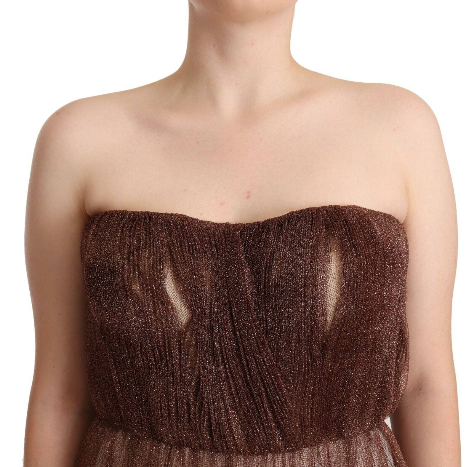 Robe longue en polyester bronze métallique de Dolce & Gabbana, robe maxi élégante avec finition brillante et style sophistiqué