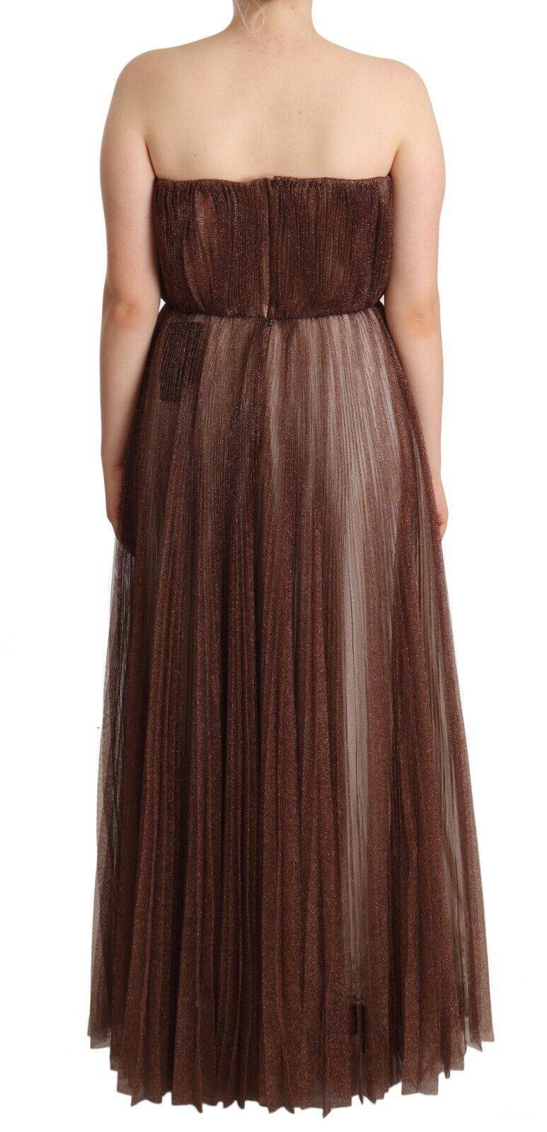 Robe longue maxi en polyester bronze métallique de Dolce & Gabbana, élégante et fluide, avec un tissu brillant et une coupe sophistiquée.