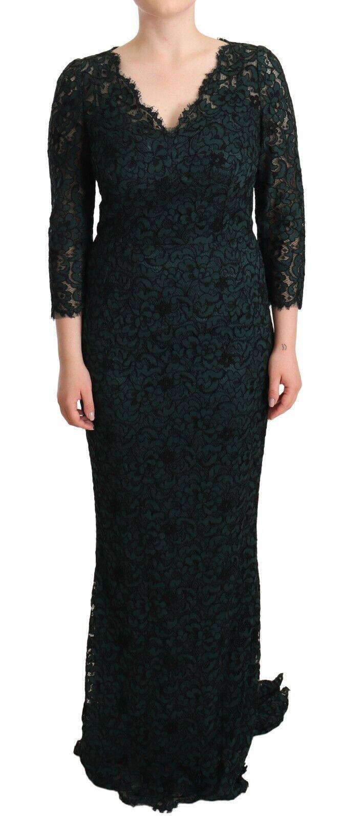 Robe longue en dentelle florale verte de Dolce & Gabbana, robe maxi élégante pour occasions spéciales.