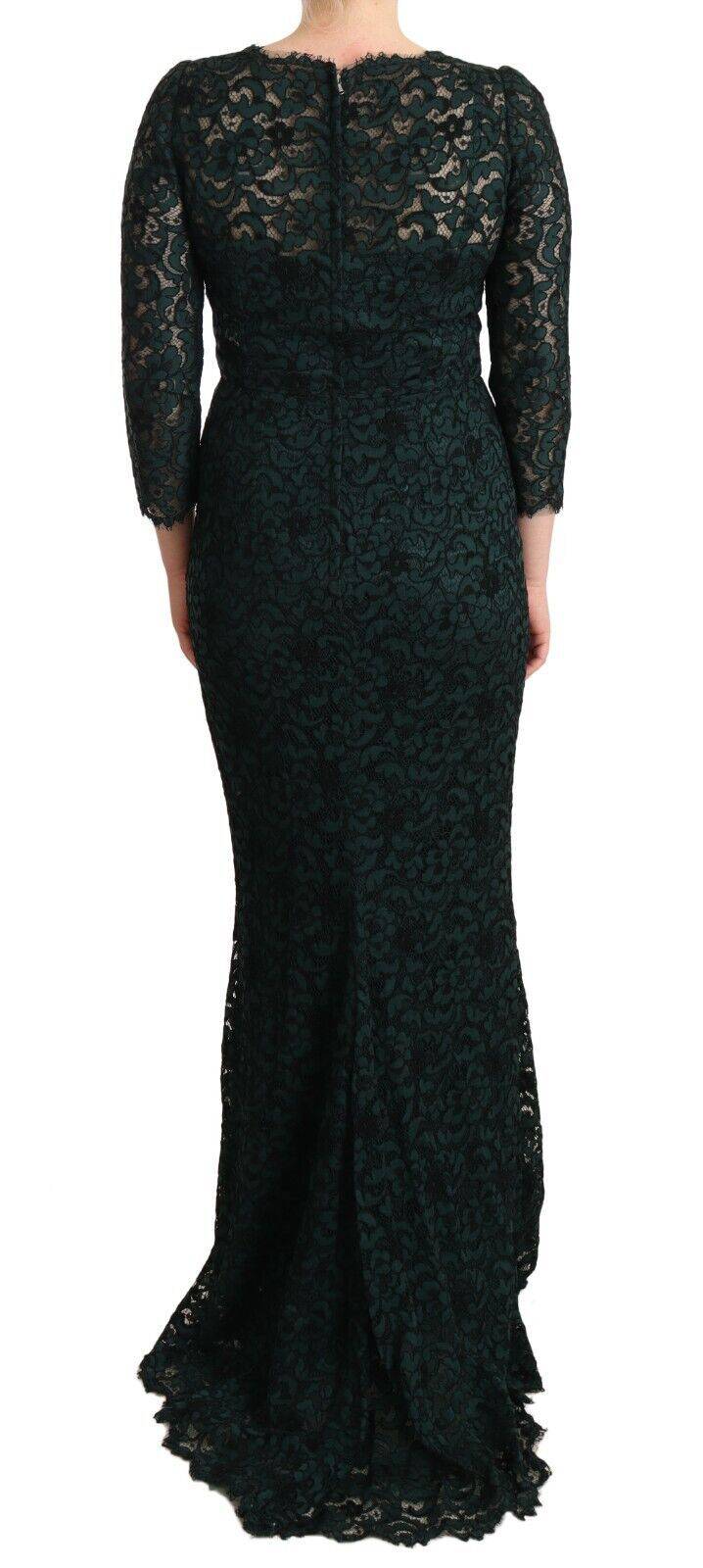 Robe longue en dentelle florale verte de Dolce & Gabbana, style maxi, avec détails élégants et finition raffinée.