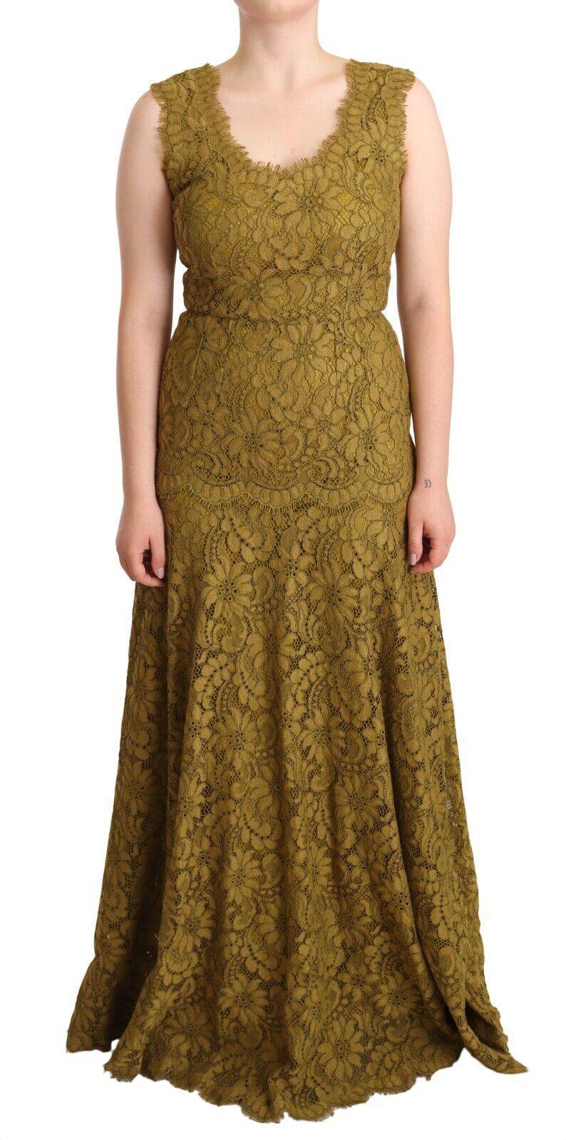 Robe longue en dentelle florale marron de Dolce & Gabbana, style maxi avec détails élégants et finition raffinée.